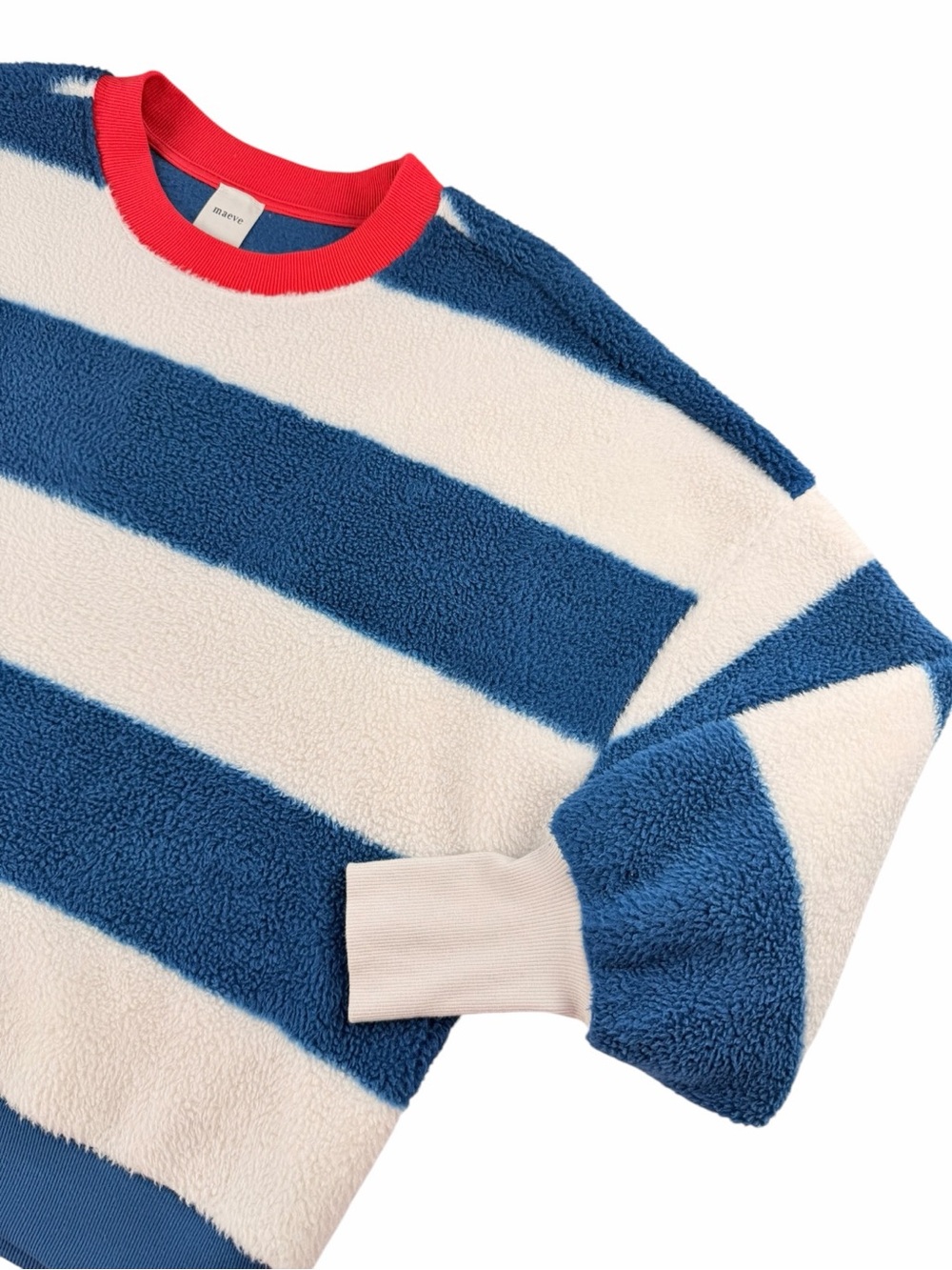 Anthropologie Maeve Women’s Cotton Sherpa Fleece Stipe Sweater Size Small - Picture 6 of 8
